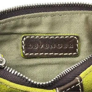 Levenger Wristlet Wallet Lime Green Suede with Brown Leather Trim and Buckle thumbnail 7