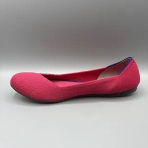 Rothys Ballet Flats Size 10 Bright Pink Knit Slip on Shoes Round Toe Blue Trim thumbnail 6