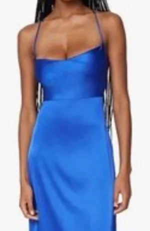 DANIELLE BERNSTEIN Blue Satin Lace Up Midi Dress thumbnail 1