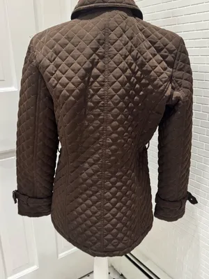 Quilted polyester chocolate brown belted jacket. Pockets. Animal print lining. M thumbnail 4