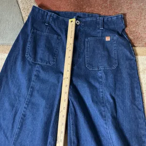 Halara High Waisted Wide Leg Jeans Women Size M Blue Raw Hem Front Patch Pockets thumbnail 3