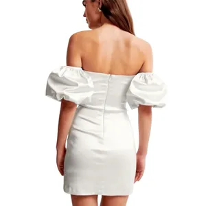 Abercrombie & Fitch Silver Satin Off the‎ Shoulder Puff Sleeve Mini Dress Large thumbnail 12