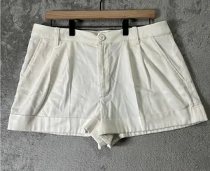 Alice +‎ Olivia Pleated Cuff Shorts Off White High Rise Tailored Size 12 Classic thumbnail 1