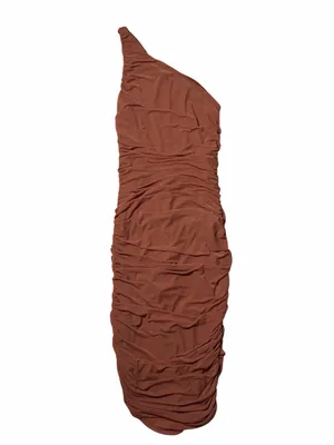 Lulus Already RSVP’d Brown Ruched One Shoulder Bodycon Midi Dress Womens M thumbnail 2