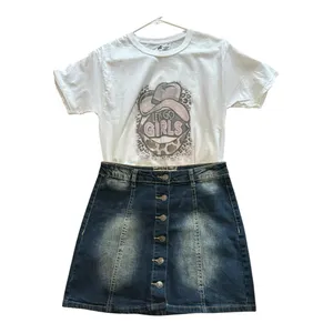 Hot Kiss Skyler Button Down Denim Skirt, & “Let’s Go Girls” Cowgirl Tee Bundle thumbnail 2