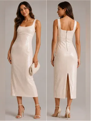 PILCRO Anthropologie Ivory Sequin Midi Dress L NWT thumbnail 2