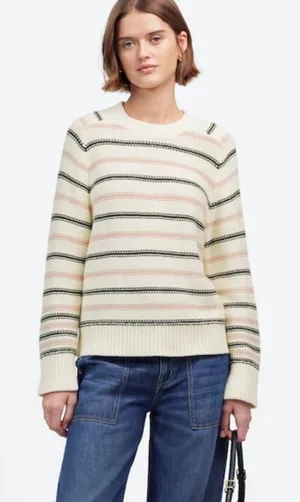 Madewell Cream Pink & Green Striped 100% Cotton Crewneck Sweater - Size - XS thumbnail 1