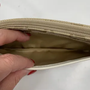 Coach Small Wristlet Signature Jacquard Monogram Khaki Tan White Patent Leather thumbnail 5