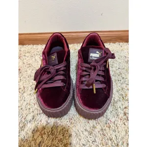 Puma x Fenty Size 6 Rihanna Burgundy Red Velvet Creeper Platform Sneakers thumbnail 2