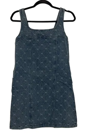 Mustard Seed Washed Denim Bow Sleeveless Jean Jumper Dress Women's Small thumbnail 1