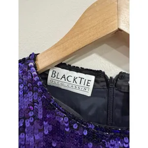 Vintage Oleg Cassini Black Tie Purple Ombre Sequin Silk Mini Dress Size 8 80s thumbnail 5