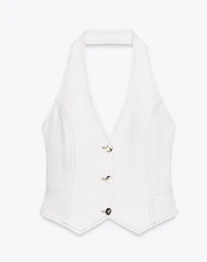 Zara White Denim Vest Top thumbnail 4