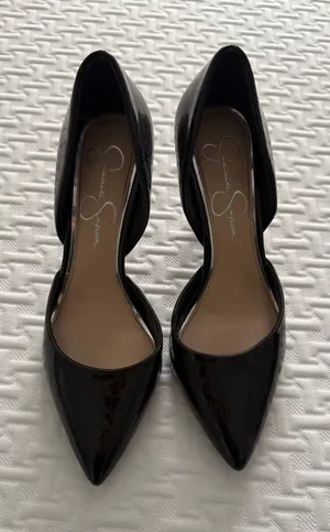 Jessica Simpson Black Glossy Faux Leather Heels Women Size 6 thumbnail 1