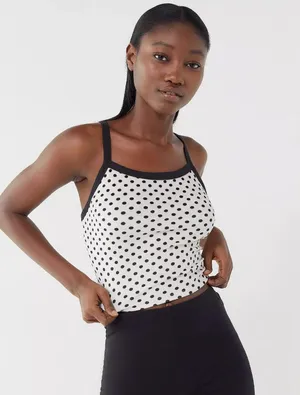 🌙 UO Rae Velvet Cropped Tank Top in White Polka Dot thumbnail 4