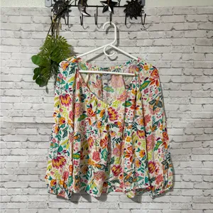 Old Navy Rainbow Floral babydoll Peasant Sleeve Blouse thumbnail 2