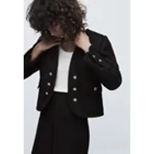 Zara Black Tweed Double Breasted Open Collarless Blazer Jacket Size XS NWT thumbnail 2