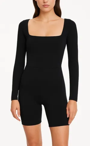 NEW Aritzia Babaton Black Long Sleeve Square Neck Bodycon Jumpsuits Rompers Sz M thumbnail 1