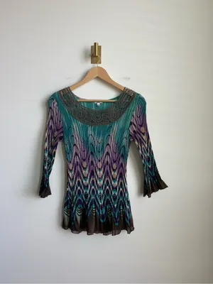 Vintage Nicola 90s Y2K Plisse Sheer Abstract Geometric Top Medium thumbnail 2