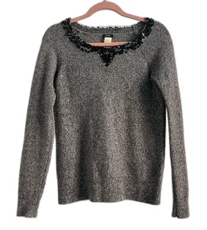 J.Crew Y2K Sequin Lambswool Sweater Cozy Grey Layer thumbnail 1
