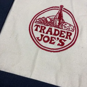 Trader Joe's Canvas Tote Bag Cream Navy Logo Reusable Grocery Shopping Large thumbnail 2