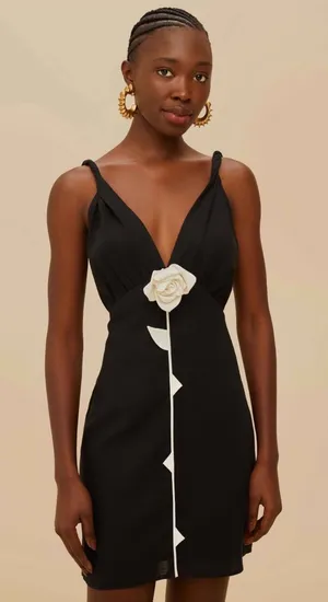 Farm Rio Black and White Rose Mini Dress XS thumbnail 1
