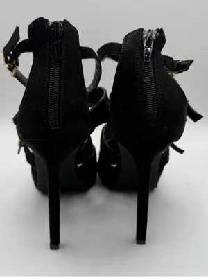 JustFab Kamryn Heels 7.5 Black Strappy Pointed Toe Stiletto Buckle Goth thumbnail 4