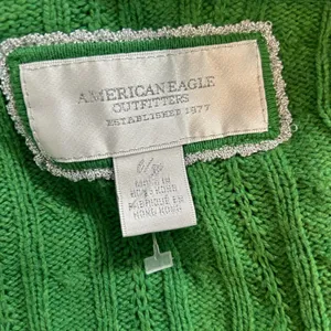 Vintage American Eagle Kelly Green Cable Knit V-Neck Sweater Large Y2K thumbnail 9