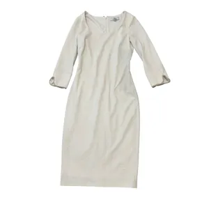 Belle Badgley Mischka White Jacquard Sheath Dress Chain Trim Scallop Cuff Size 2 thumbnail 2