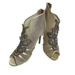 Badgley Mischka Lianna Peep Toe Booties Sz 8M Champagne Rhinestone Wedding Heels thumbnail 2