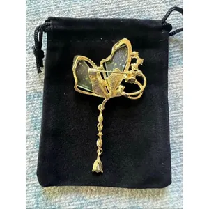 Green Glitter Resin Rhinestone Gold Tone Butterfly Brooch Pin thumbnail 5