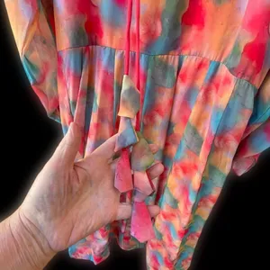 Boutique size L chiffon bright water colors fit n flare dress. thumbnail 6