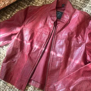 XOXO Vintage Y2K Red Crocodile Leather Biker Jacket Size Medium thumbnail 8
