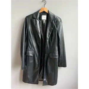 Avec Les Filles Black Faux Leather Long Blazer Jacket Button Down Coat XS thumbnail 2
