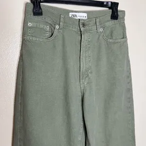 Zara Balloon Jeans 4 Women Green High Waist Ankle Crop 100% Cotton Casual Trendy thumbnail 6