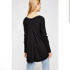 We the Free People Black Long Sleeve V-Neck Top waffle knit empire thermal M thumbnail 2