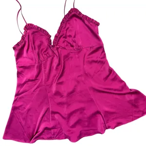 H&M Mini Baby Doll Slip Dress Ruffles Flowing Y2K Boho Satin Fuchsia SZ XL thumbnail 1