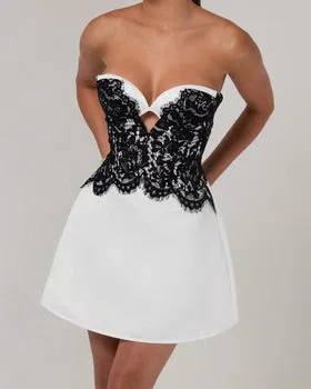 Heiress beverly hills white strapless stain lace dress thumbnail 1