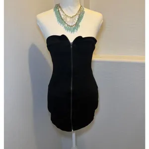 Black Strapless Mini Dress Womens Small Zip Front Bodycon Stretch Tube Dress thumbnail 5