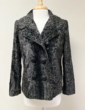 Milly Leopard Print Faux Fur Double Breasted Coat Jacket Small thumbnail 1