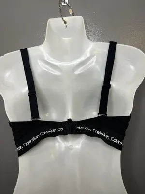 Calvin Klein Bralette Bra Womens Large Black Cotton Wireless Logo V Neck Stretch thumbnail 4