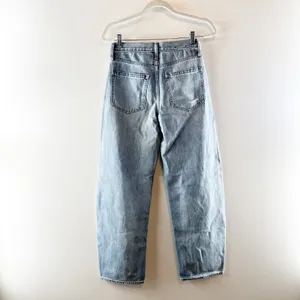 GAP High Rise Distressed Barrel Ankle Jeans Light Wash Blue 25 thumbnail 4