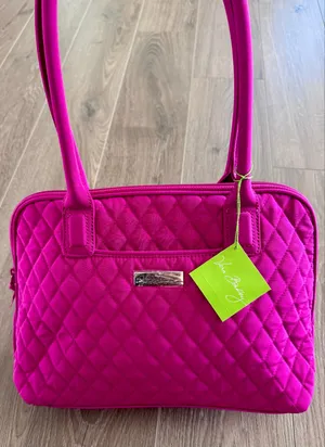 VTG Vera Bradley Zip Around Handbag Shoulder Bag Solid Magenta Quilted NEW thumbnail 1