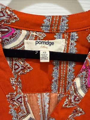 Porridge by Anthropologie Orange Rust Isabel Paisley Boho Mini Dress - XS thumbnail 3