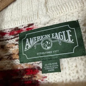 AMERICAN EAGLE Cream and Burgundy Cozy Cabincore Chunky Sweater Extra Large thumbnail 5
