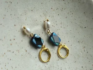 Handmade boho unique whimsy quality Czech glass beads & pearl dangle earrings🖤 thumbnail 4