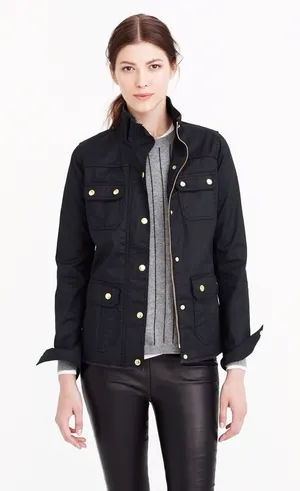J Crew • Downtown Field Jacket waxed cotton canvas black military utility cargo thumbnail 1