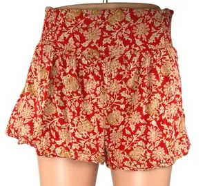 Free People Say It's So Orange Floral Smocked High Waist Flowy Mini Shorts Sz S thumbnail 1