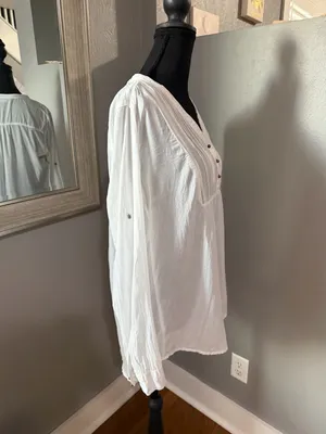 Zara Boho Peasant White Flowy Neutral Romantic Top Size Medium. thumbnail 5