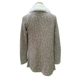 Donna Salyers Fabulous-Furs Cardigan S Tan Cream Faux Fur Trim Mob Wife Textures thumbnail 4