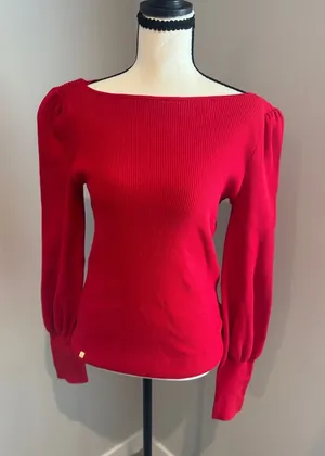Lauren Ralph Lauren Red Off-the-Shoulder Ribbed Sweater thumbnail 1